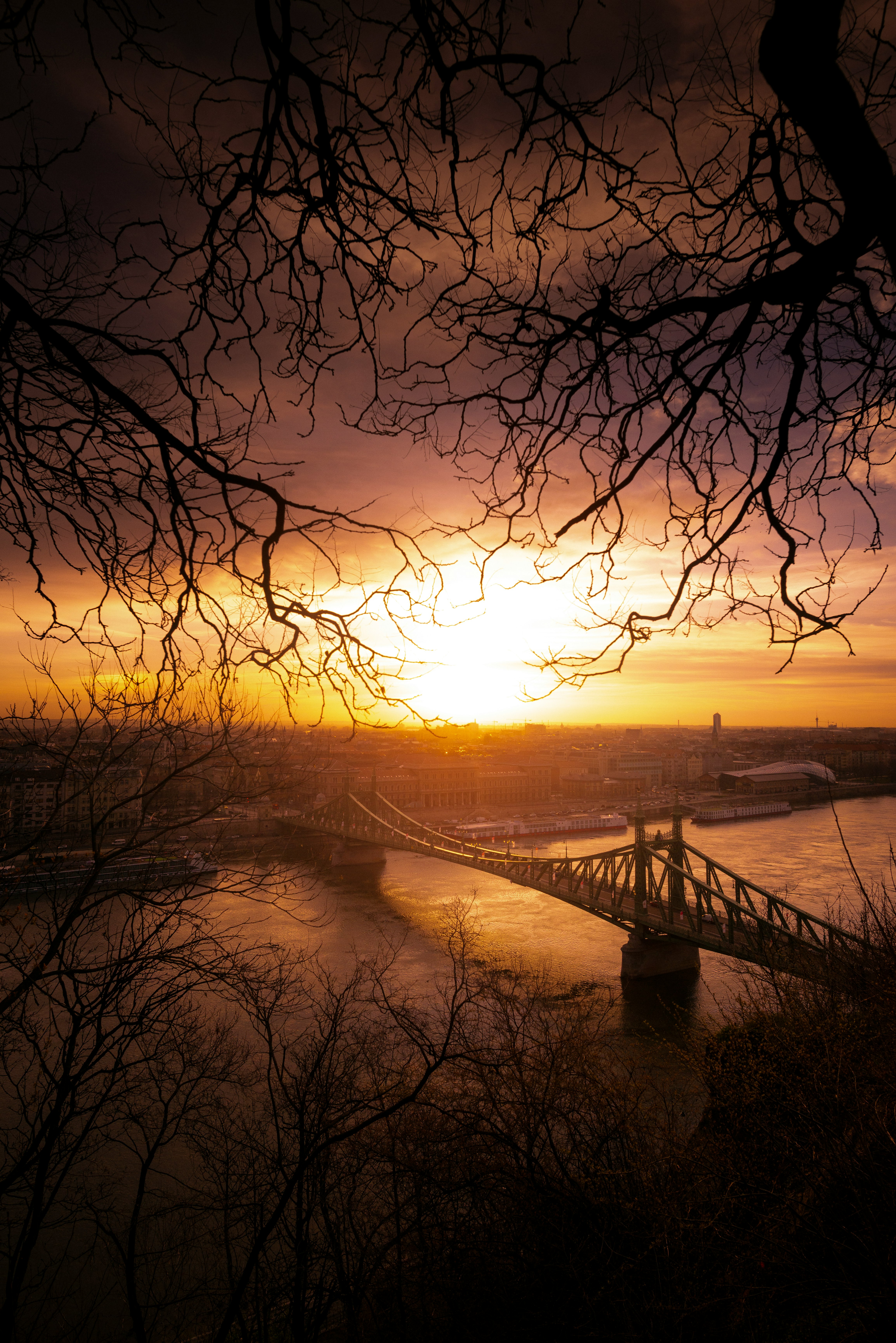 silhouette of bridge during sunset